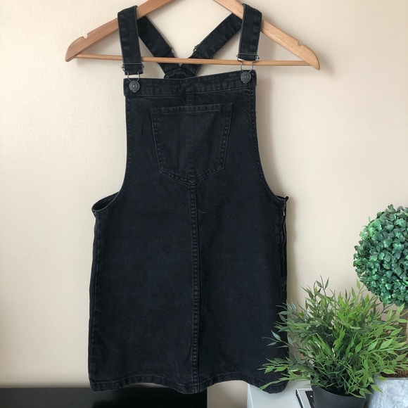 forever 21 black denim overalls dress - Picture 1 of 3